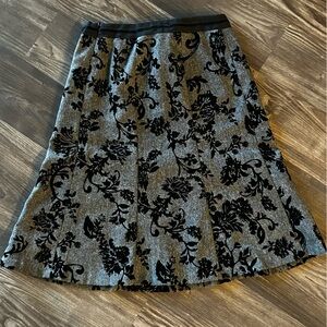 Ann Taylor Elegant Black Floral A-Line Skirt